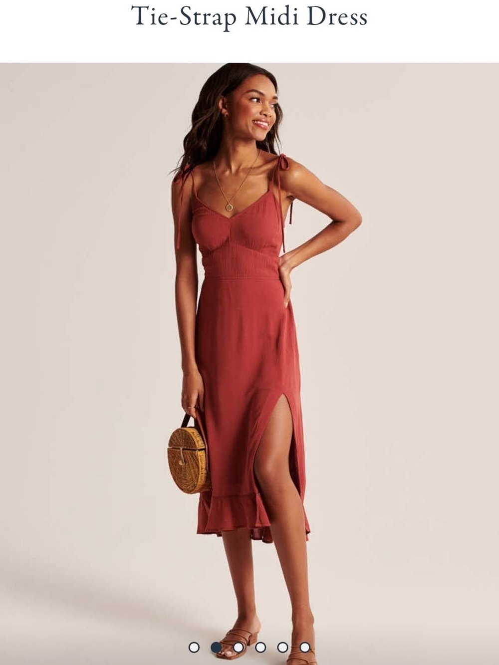 Abercrombie & Fitch Rust Tie-Shoulder Midi Dress